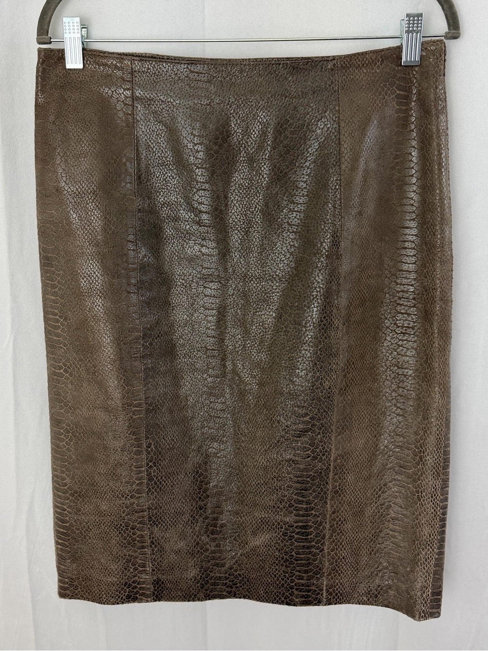 Vintage Thalian Brown Leather Snake Print Pencil Skirt Womens Size 8